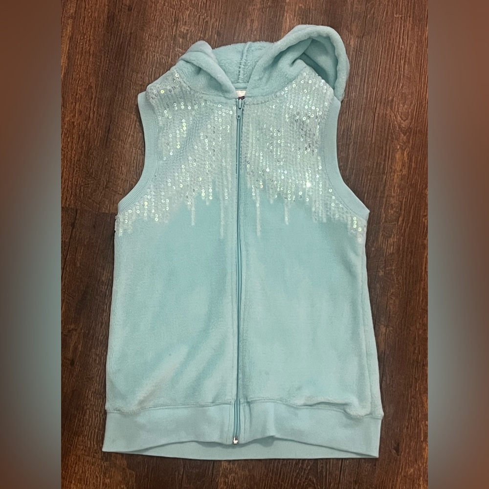 Belle Du Jour Soft Blue Hooded Glitter Vest for Girls